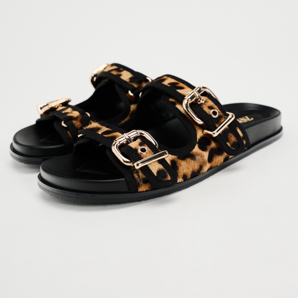 Zara Buckle Sandals with Cheetah Print